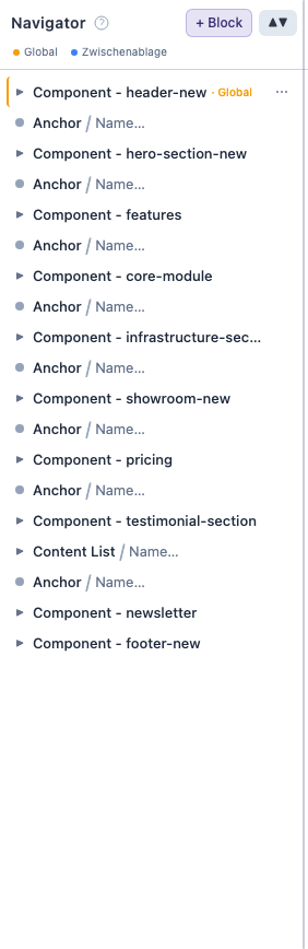 Navigator panel in the page editor